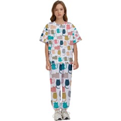 Cute-seamless-pattern-happy-kitty-kitten-cat Kids  T-shirt And Pants Sports Set