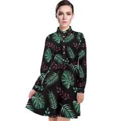 Abstract-seamless-pattern-with-tropical-leaves-hand-draw-texture-vector Long Sleeve Chiffon Shirt Dress by Amaryn4rt