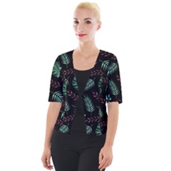 Abstract-seamless-pattern-with-tropical-leaves Cropped Button Cardigan by Amaryn4rt