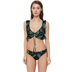 Abstract-seamless-pattern-with-tropical-leaves Low Cut Ruffle Edge Bikini Set by Amaryn4rt