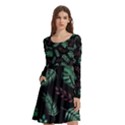 Abstract-seamless-pattern-with-tropical-leaves Long Sleeve Knee Length Skater Dress With Pockets View1