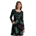 Abstract-seamless-pattern-with-tropical-leaves Long Sleeve Knee Length Skater Dress With Pockets View2