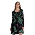 Abstract-seamless-pattern-with-tropical-leaves Long Sleeve Knee Length Skater Dress With Pockets View3