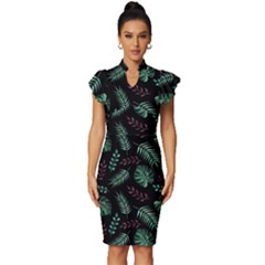 Seamless Bakery Vector Pattern Vintage Frill Sleeve V-neck Bodycon Dress