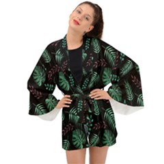 Tropical Leaves Pattern Long Sleeve Kimono