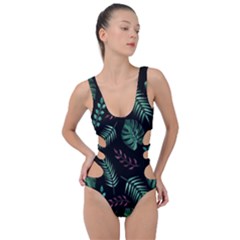Tropical Leaves Pattern Side Cut Out Swimsuit