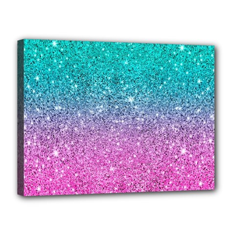 Pink And Turquoise Glitter Canvas 16  X 12  (stretched)