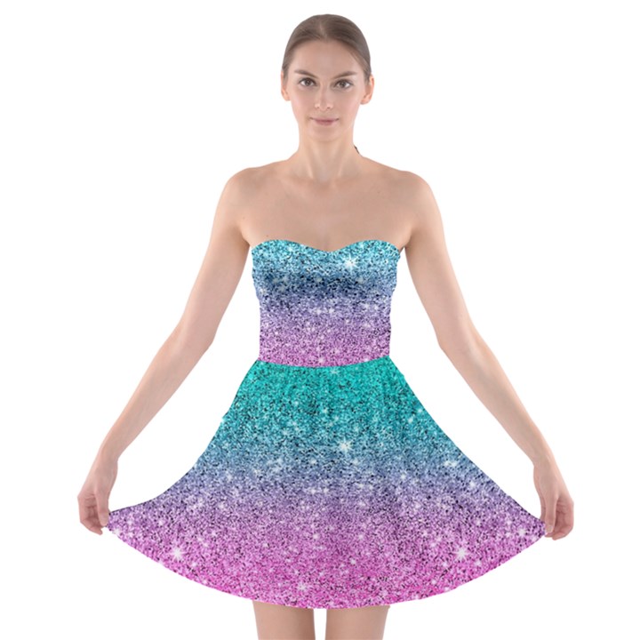 Pink And Turquoise Glitter Strapless Bra Top Dress