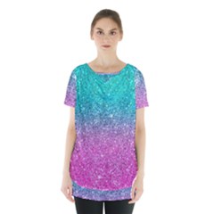 Pink And Turquoise Glitter Skirt Hem Sports Top