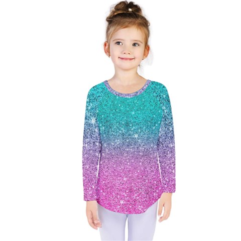 Pink And Turquoise Glitter Kids  Long Sleeve T-shirt by Sarkoni