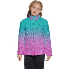 Pink And Turquoise Glitter Kids  Puffer Bubble Jacket Coat by Sarkoni