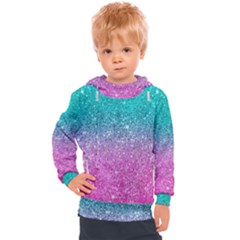 Pink And Turquoise Glitter Kids  Hooded Pullover by Sarkoni