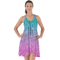 Pink And Turquoise Glitter Show Some Back Chiffon Dress