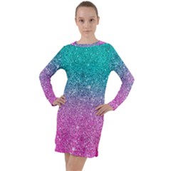 Pink And Turquoise Glitter Long Sleeve Hoodie Dress by Sarkoni