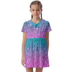 Pink And Turquoise Glitter Kids  Asymmetric Collar Dress by Sarkoni