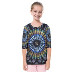 Mandala Floral Wallpaper Rose Window Strasbourg Cathedral France Kids  Quarter Sleeve Raglan T-shirt