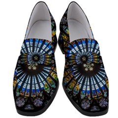 Mandala Floral Wallpaper Rose Window Strasbourg Cathedral France Women s Chunky Heel Loafers