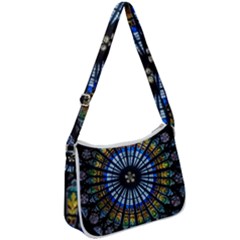 Mandala Floral Wallpaper Rose Window Strasbourg Cathedral France Zip Up Shoulder Bag by Sarkoni