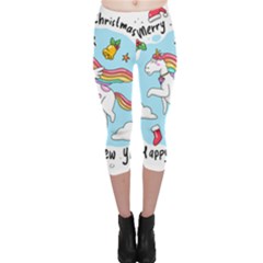 Merry Christmas Xmas Doodle Sketch Cartoon Unicorn Capri Leggings  by Pakjumat