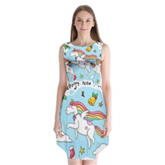 Merry Christmas Xmas Doodle Sketch Cartoon Unicorn Sleeveless Chiffon Dress   by Pakjumat