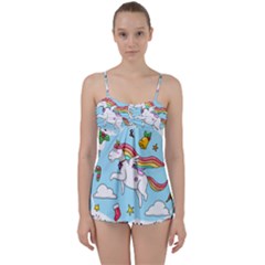 Merry Christmas Xmas Doodle Sketch Cartoon Unicorn Babydoll Tankini Set by Pakjumat