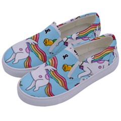 Merry Christmas Xmas Doodle Sketch Cartoon Unicorn Kids  Canvas Slip Ons by Pakjumat