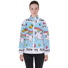 Merry Christmas Xmas Doodle Sketch Cartoon Unicorn Women s High Neck Windbreaker by Pakjumat