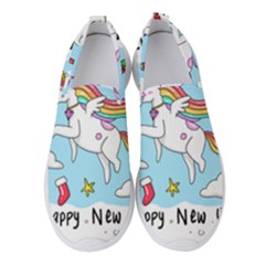 Merry Christmas Xmas Doodle Sketch Cartoon Unicorn Women s Slip On Sneakers