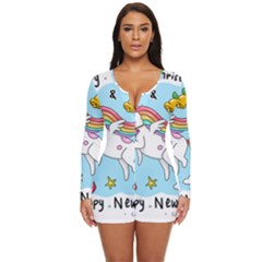 Merry Christmas Xmas Doodle Sketch Cartoon Unicorn Long Sleeve Boyleg Swimsuit by Pakjumat