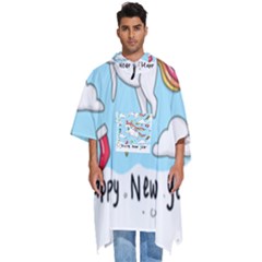 Merry Christmas Xmas Doodle Sketch Cartoon Unicorn Men s Hooded Rain Ponchos by Pakjumat