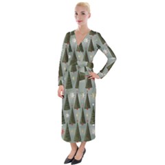 Christmas Trees Pattern Wallpaper Velvet Maxi Wrap Dress by Pakjumat