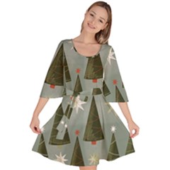 Christmas Trees Pattern Wallpaper Velour Kimono Dress by Pakjumat