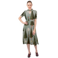 Christmas Trees Pattern Wallpaper Keyhole Neckline Chiffon Dress by Pakjumat