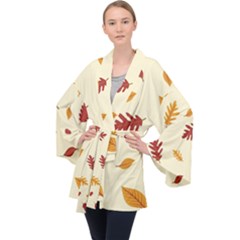 Leaves Autumn Fall Background Long Sleeve Velvet Kimono  by Pakjumat