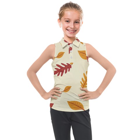 Leaves Autumn Fall Background Kids  Sleeveless Polo T-shirt by Pakjumat