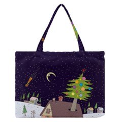 House Tree Man Moon Night Stars Zipper Medium Tote Bag by Pakjumat