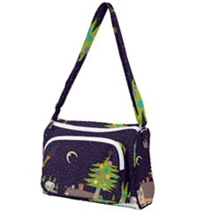 House Tree Man Moon Night Stars Front Pocket Crossbody Bag by Pakjumat