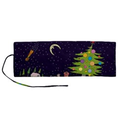 House Tree Man Moon Night Stars Roll Up Canvas Pencil Holder (m) by Pakjumat