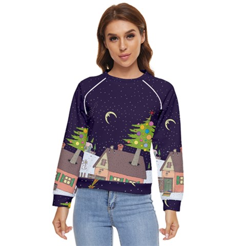 House Tree Man Moon Night Stars Women s Long Sleeve Raglan T-shirt by Pakjumat