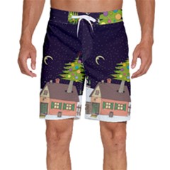 House Tree Man Moon Night Stars Men s Beach Shorts