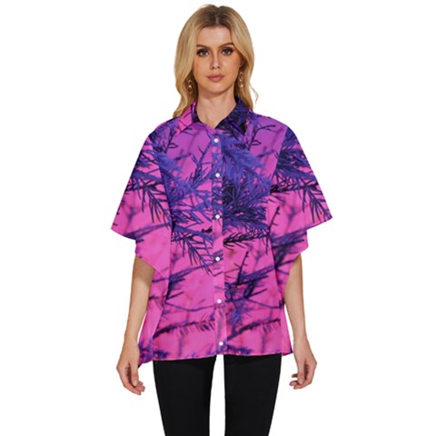 Fir Sunset Frost Snow Women s Batwing Button Up Shirt by Pakjumat