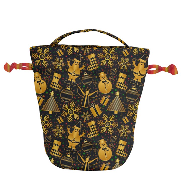 Christmas Background Drawstring Bucket Bag