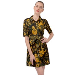 Christmas Background Belted Shirt Dress