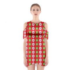 Festive Pattern Christmas Holiday Shoulder Cutout One Piece Dress by Pakjumat