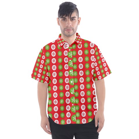 Festive Pattern Christmas Holiday Men s Short Sleeve Shirt by Pakjumat