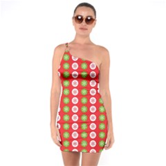 Festive Pattern Christmas Holiday One Shoulder Ring Trim Bodycon Dress by Pakjumat