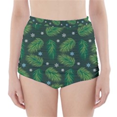 Leaves Snowflake Pattern Holiday High-waisted Bikini Bottoms by Pakjumat