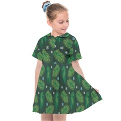 Leaves Snowflake Pattern Holiday Kids  Sailor Dress by Pakjumat