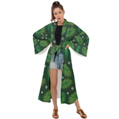 Leaves Snowflake Pattern Holiday Maxi Kimono by Pakjumat