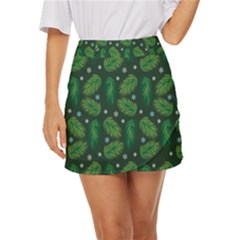 Leaves Snowflake Pattern Holiday Mini Front Wrap Skirt by Pakjumat